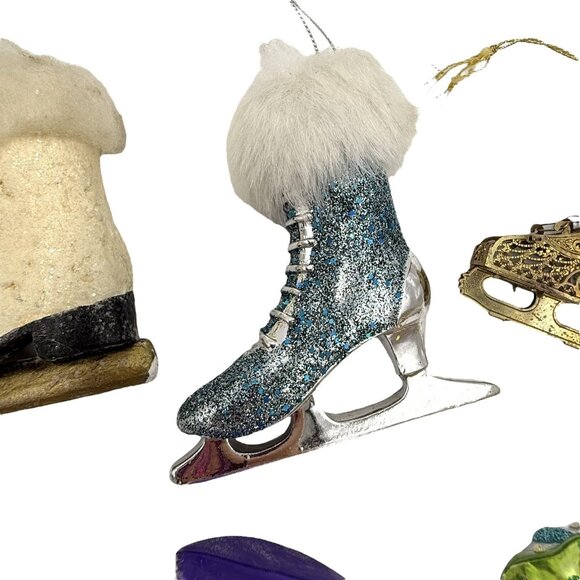 15 Vintage Ice Skates Skating Skater Ornaments Mixed Lot Blown Glass Plastic - Picture 4 of 15